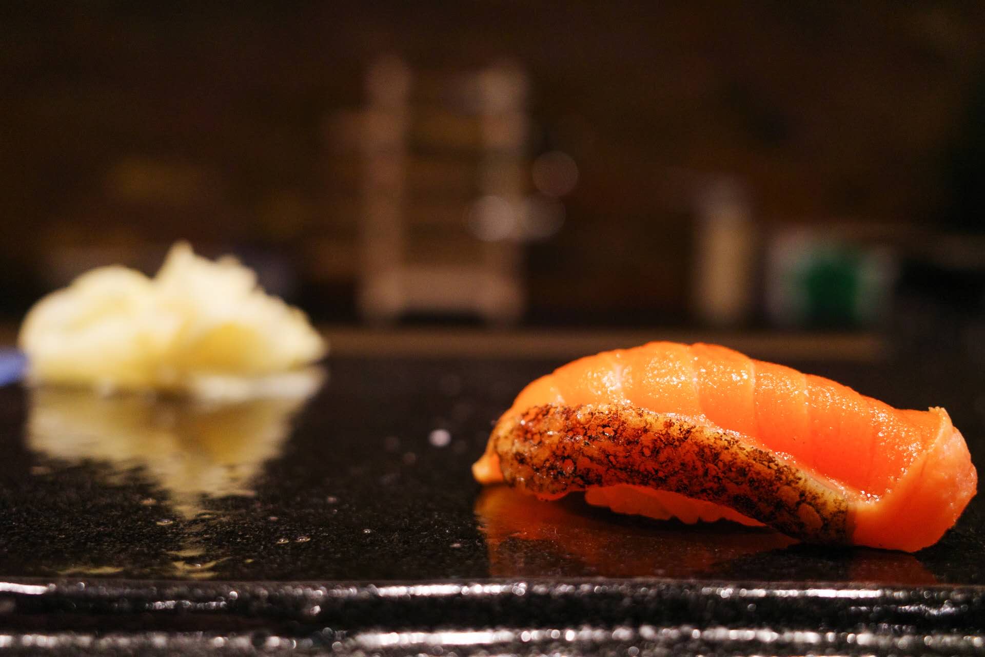Otoro tuna nigiri crafted during live performance